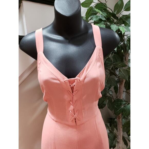 A Loves A Womens Pink Backless Ruched Wide Strap Lace Up V Neck Jumpsuit Size XS - Picture 6 of 16
